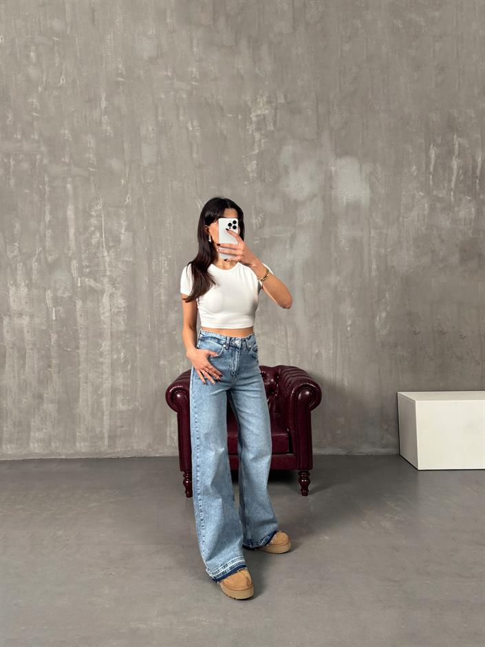 Chest Açık Mavi Paça Detaylı Wide Leg Jean