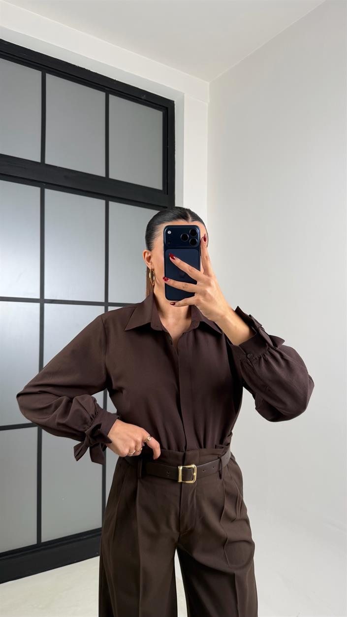 Acı Kahve Kol Kurdele Detaylı Gömlek GAUS-00680