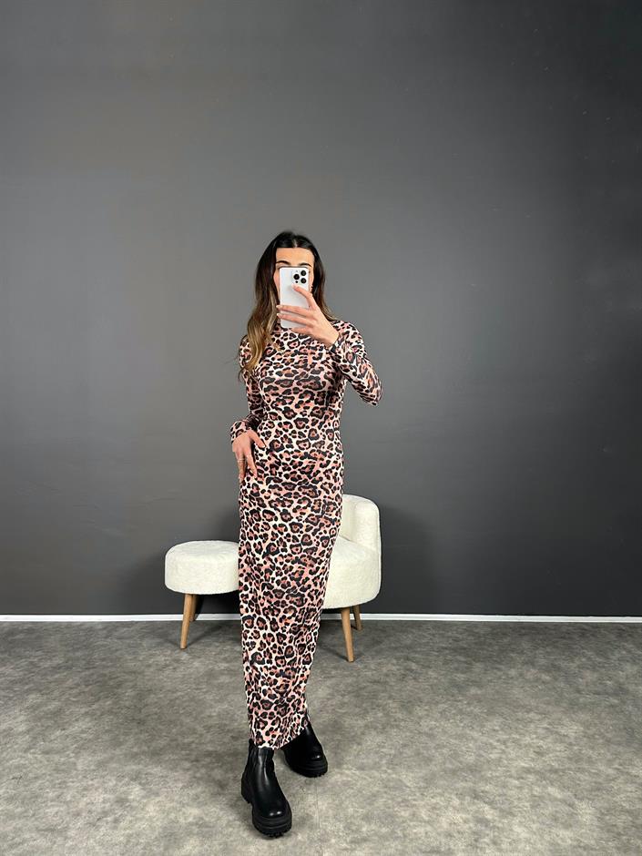 Viral Leoparlı Maxi Boy Elbise 