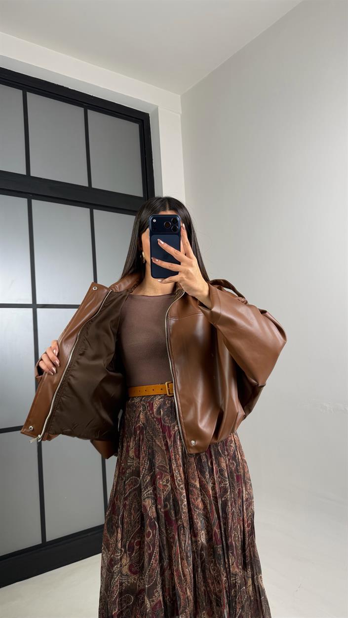 Taba Astarlı Deri Bomber Ceket GAUS-01082