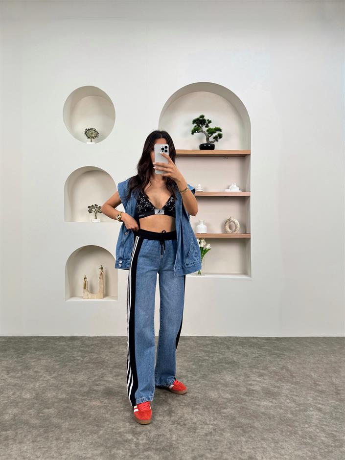 RCH Premium Beli Lastikli Şeritli Jean Pantolon