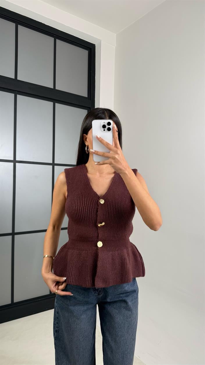 Bordo Beli Lastikli Triko Yelek GAUS-00535