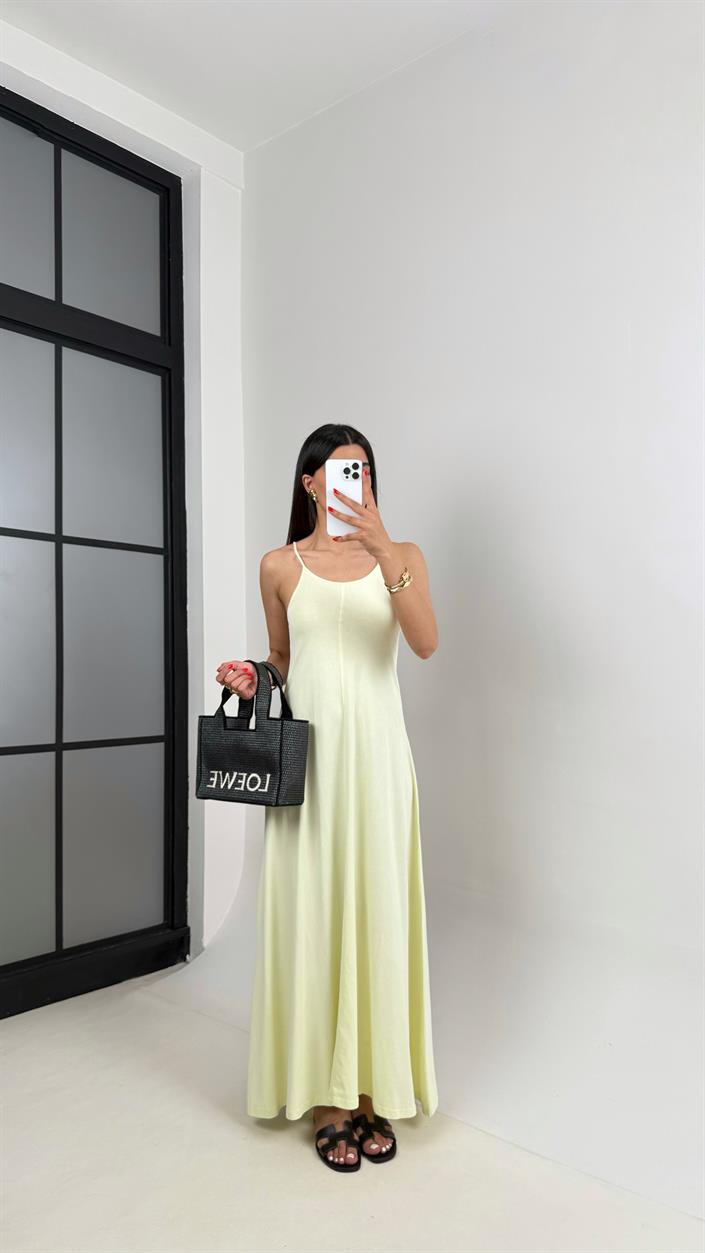 Sarı Yıkamalı Basic Ayarlanabilir Askılı Modal Kumaş Elbise Gaus00472