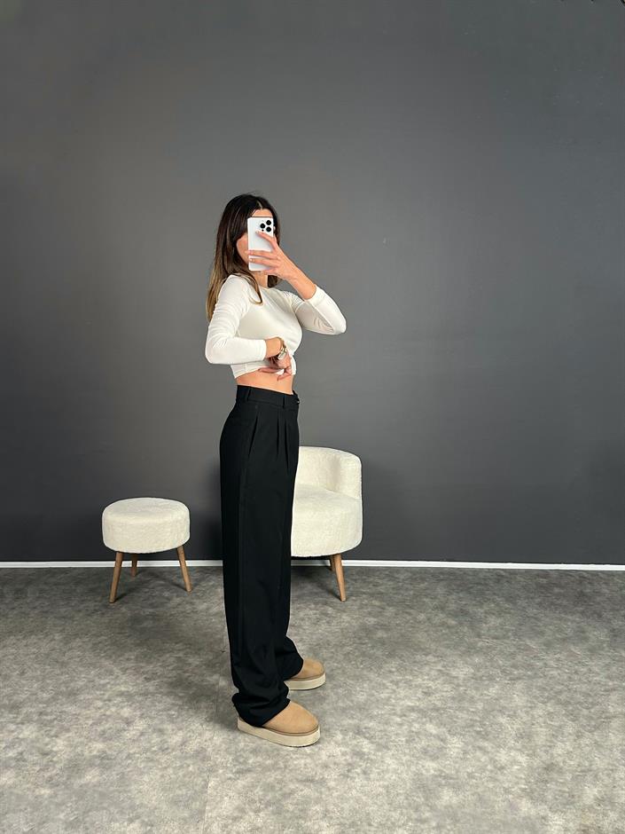 Noa Siyah Premium Palazzo Pantolon 