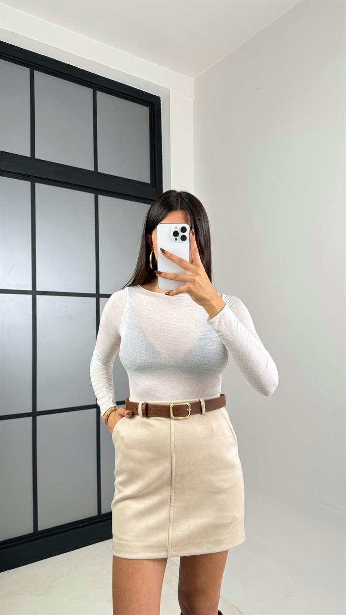 Taş Kemerli Süet Şort Etek GAUS-00169