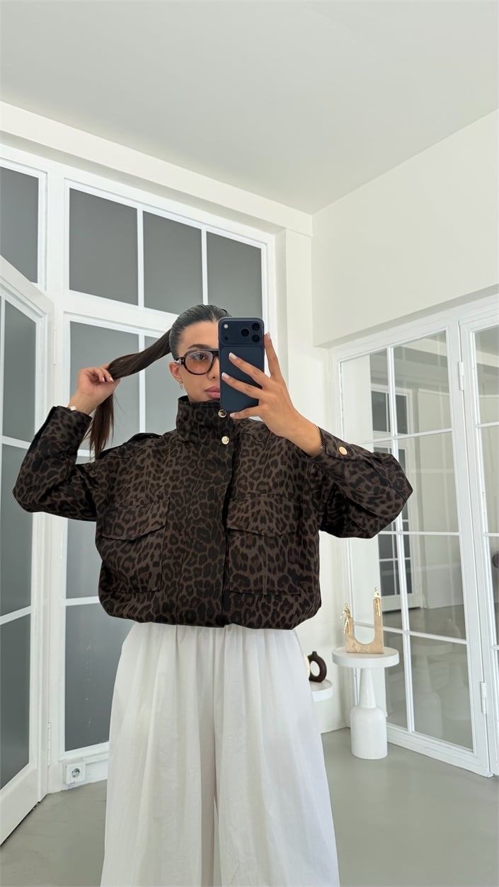 Leopar Muadil Dik Yaka Astarlı Ceket GAUS-02134