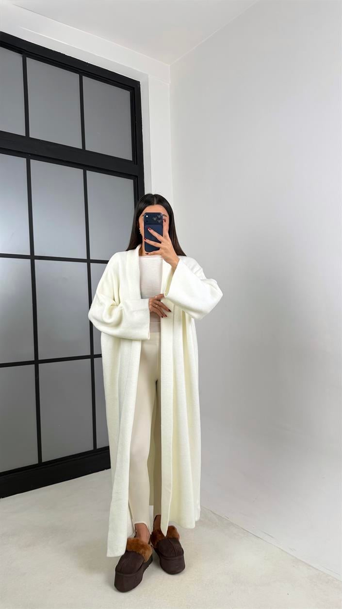 Ekru Oversize Maxi Boy Triko Hırka GAUS-00728