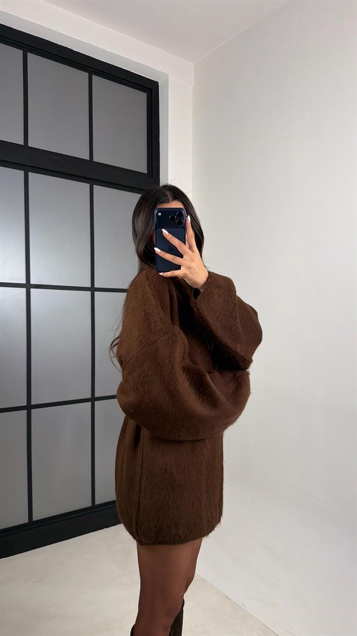 Kahve Oversize Triko Hırka GAUS-00525