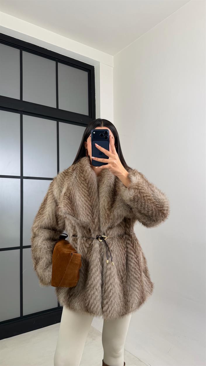 Vizon Astarlı Kemer Detaylı Premium Kürk GAUS-00878