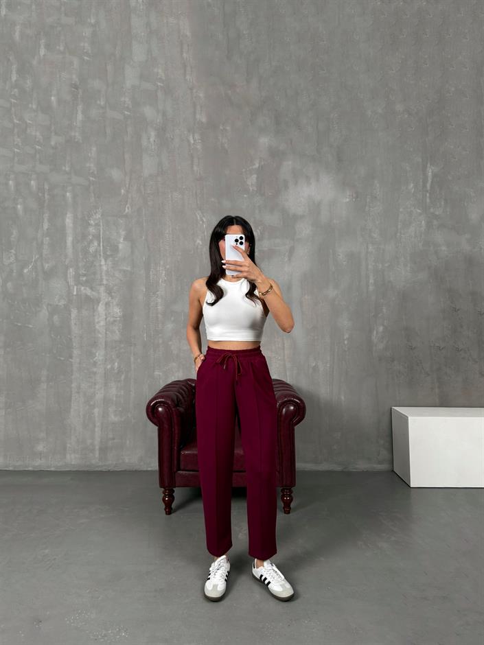 Sofya Bordo Oysh Muadil Modal Kumaş Balon Pantolon