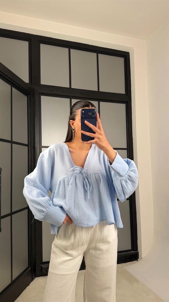 Mavi Müslin Bluz GAUS-01368