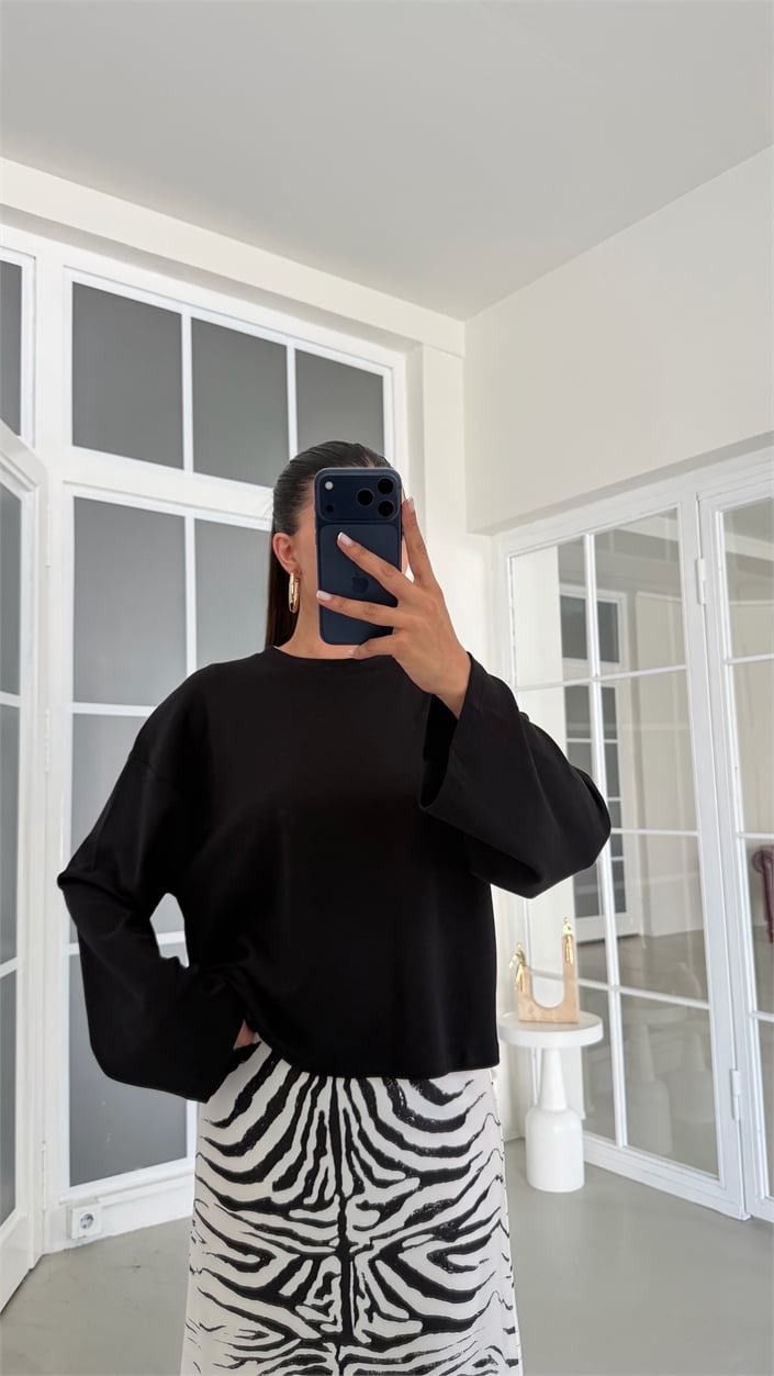 Siyah İspanyol Kol Basic Bluz GAUS-02108