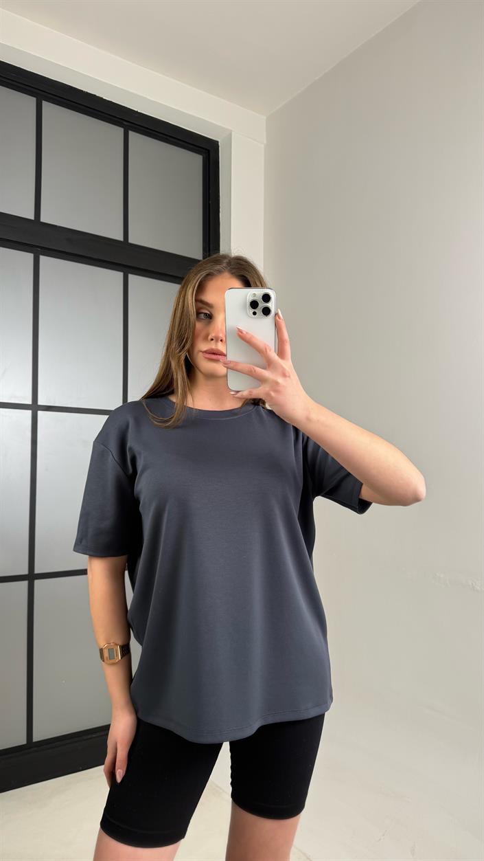 Antrasit Basic Kısa Kol Modal Tshirt GAUS-01059
