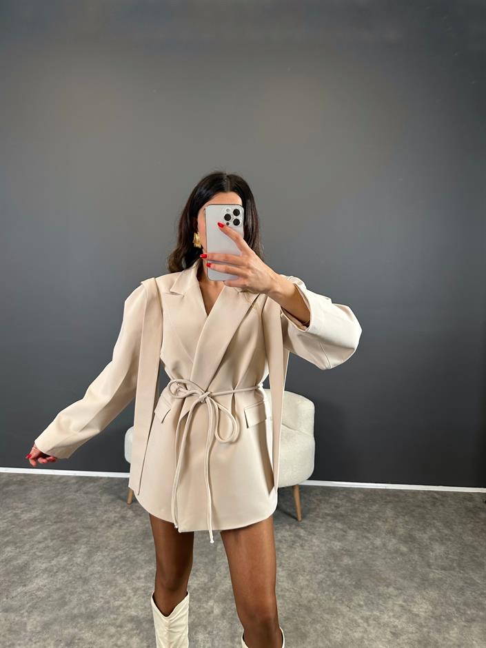Marisol Premium Taş Bağlamalı Astarlı Blazer Ceket