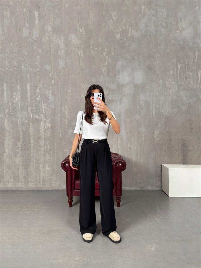 Lones Siyah Kemer Detaylı Pantolon