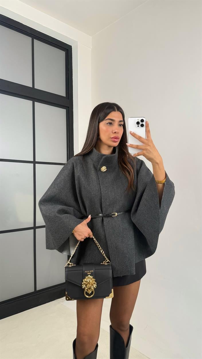 Antrasit Gina ZR Model Kemerli Kaşe Panço GAUS-0091