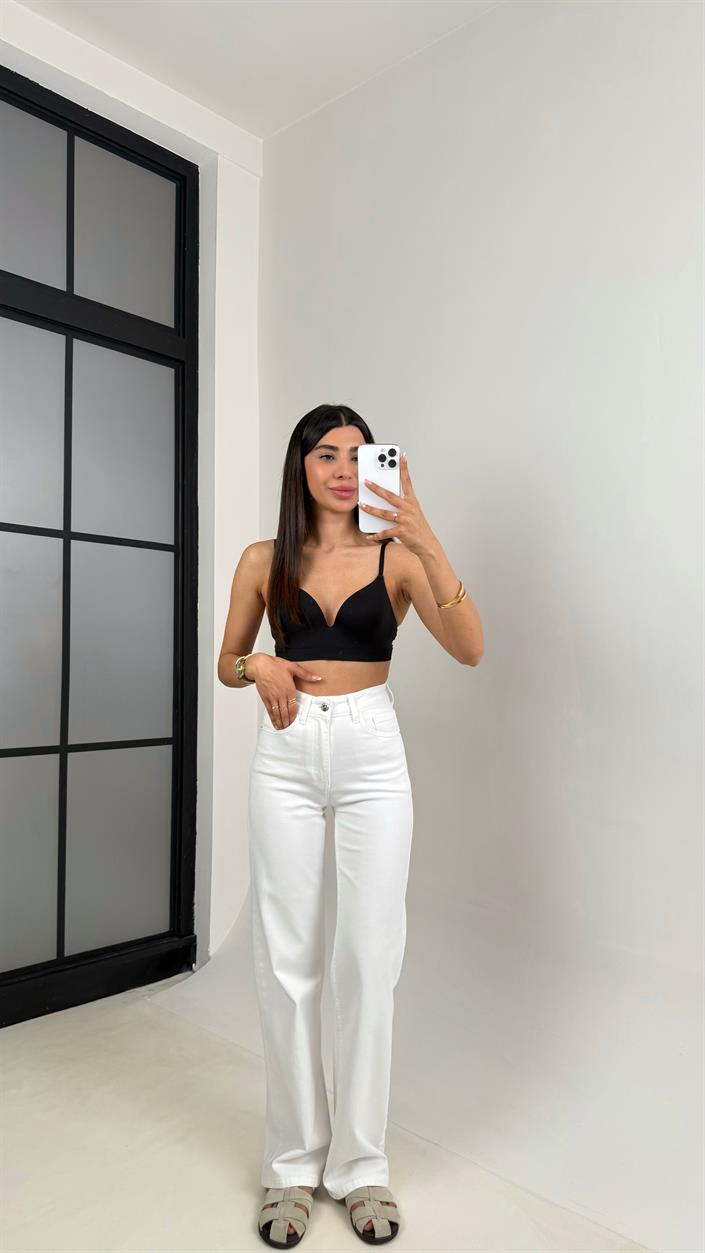 Beyaz Cepli Basic Denim Pantolon Gaus00603