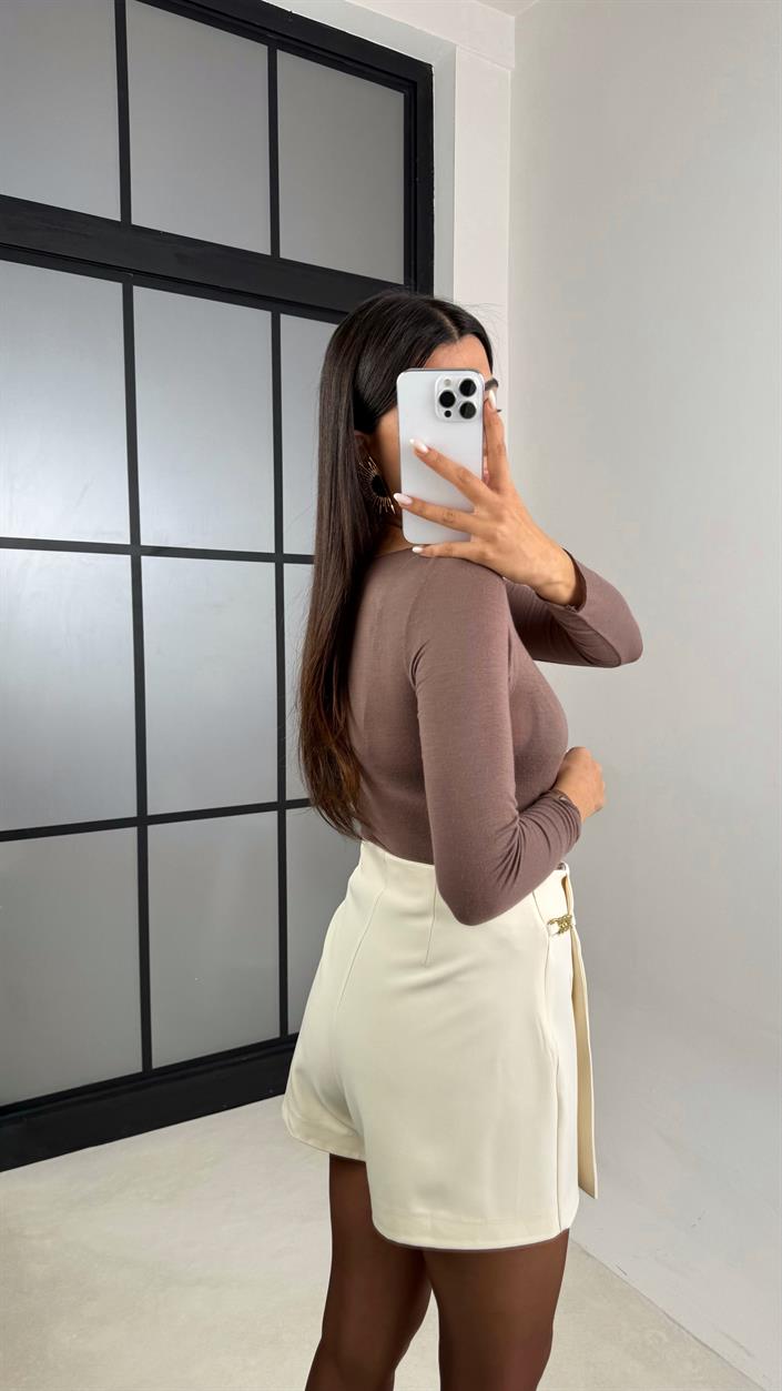 Krem Zincir Detaylı Şort Etek GAUS-00590