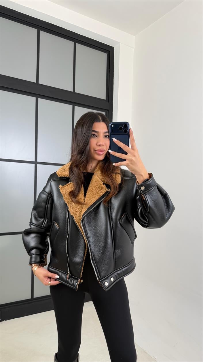 Kahve İçi Peluşlu Deri Mont GAUS-00608