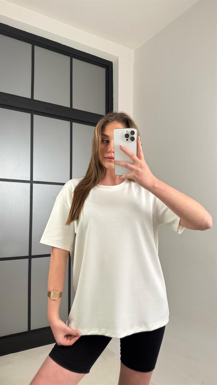 Beyaz Basic Kısa Kol Modal Tshirt GAUS-01059