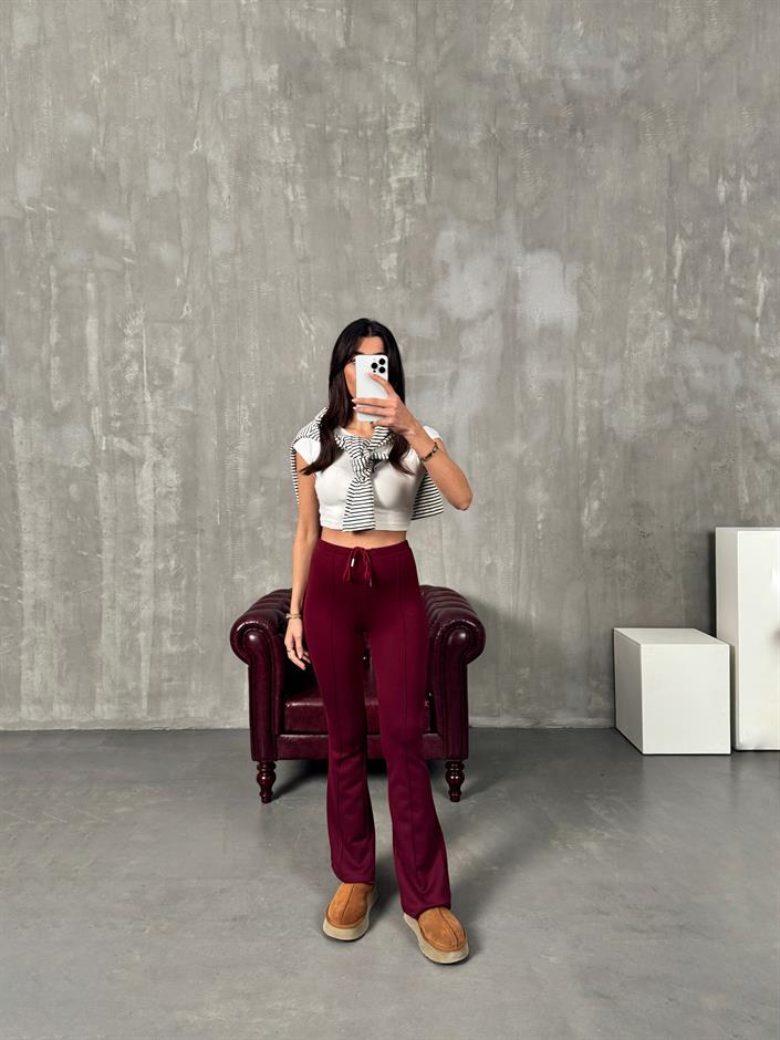 Lefko Bordo ZR Model Çımalı İspanyol Paça Pantolon