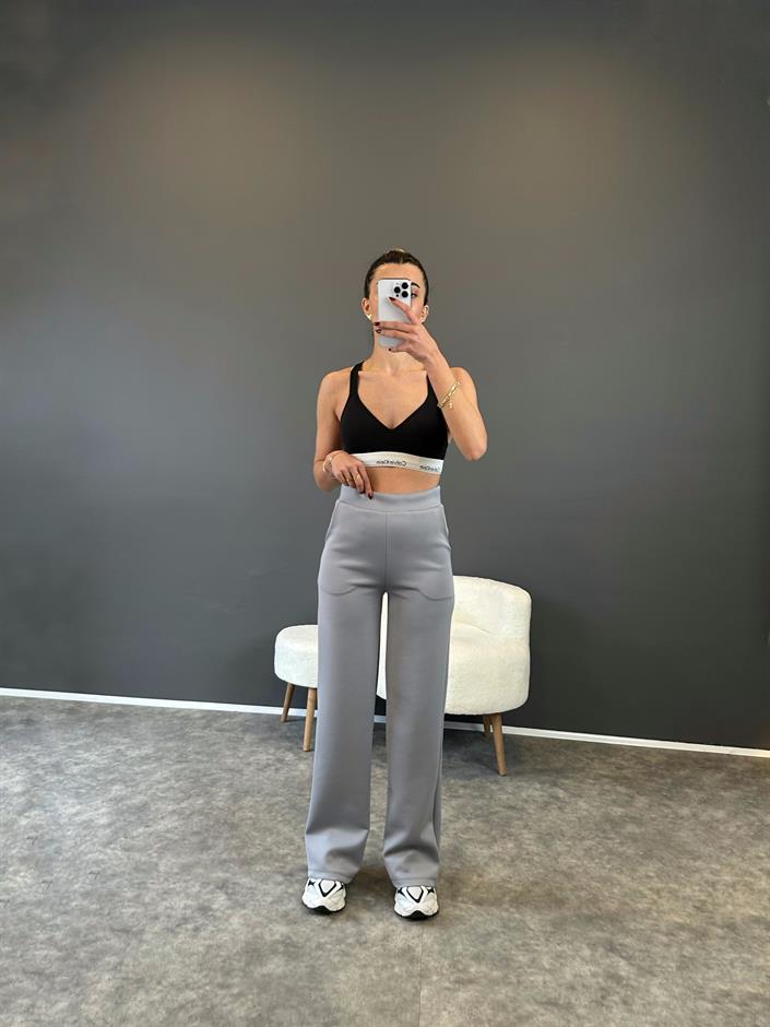 Sofy Gri Model Scuba Palazzo Pantolon