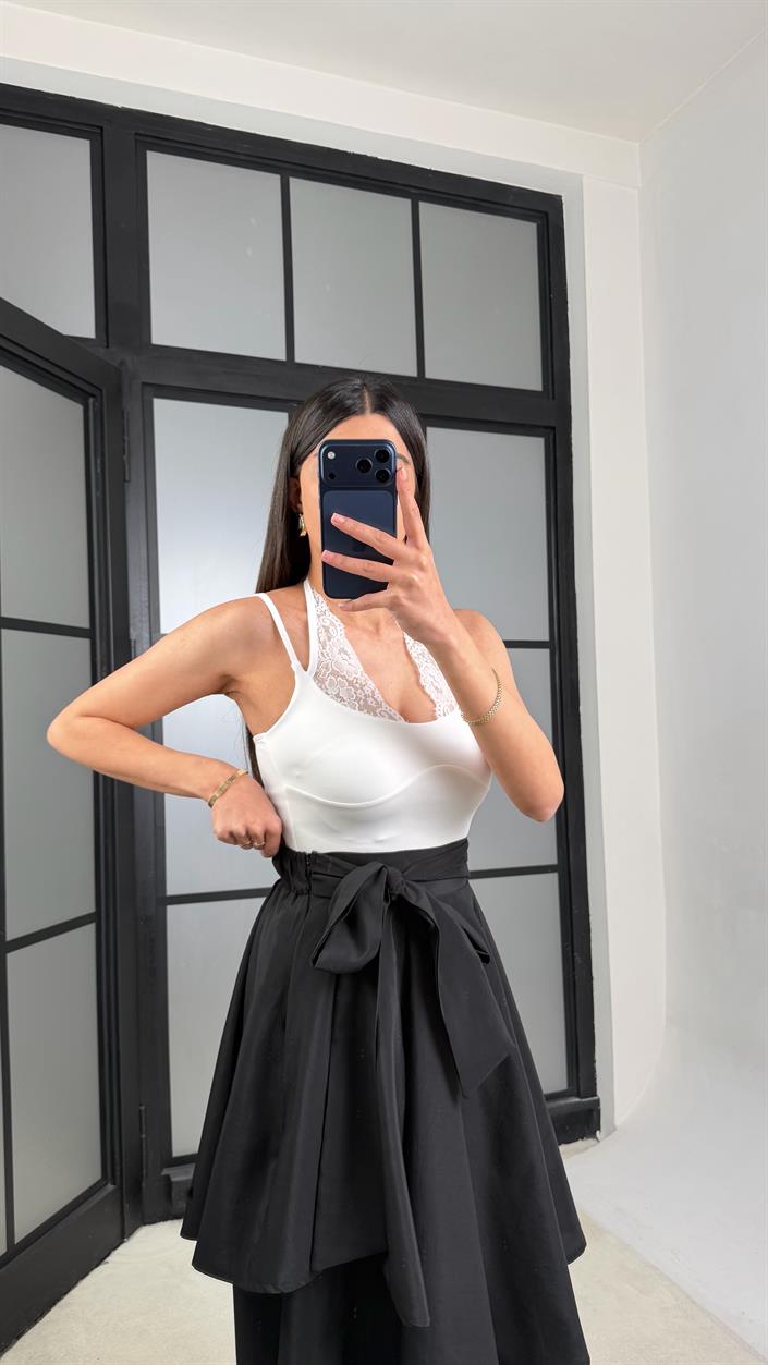 Siyah İthal Tencel Kumaş Tasarım Etek Pantolon GAUS-01412