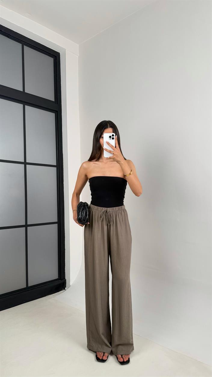 Kahve Beli Lastikli Çilek Kumaş Pantolon Gaus00571