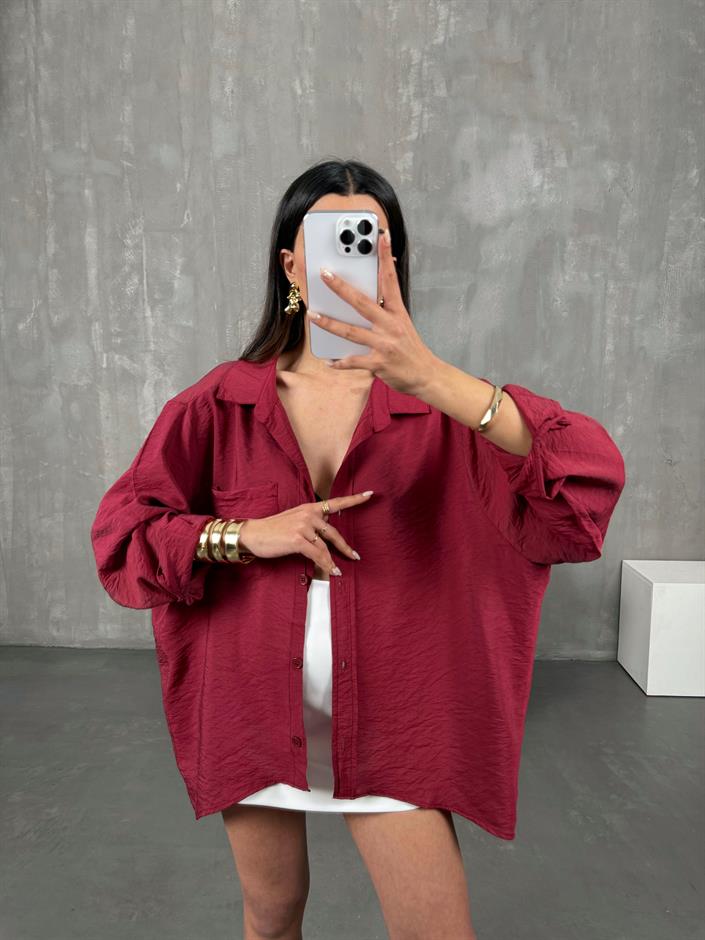 Ole Bordo Oversize Gömlek