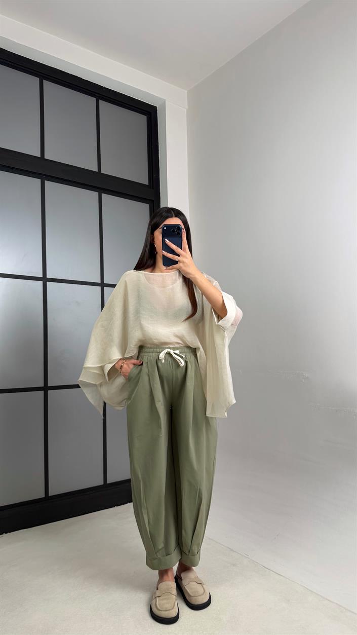 Yeşil Beli Lastikli Muadil Pantolon GAUS-01119