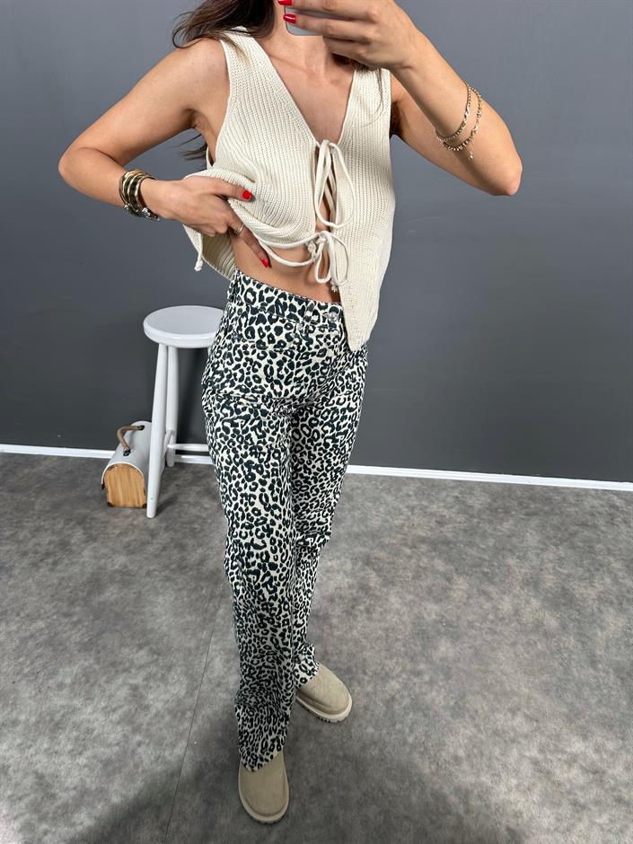 ZR Leopar Desenli Weg Lide Jean Pantolon