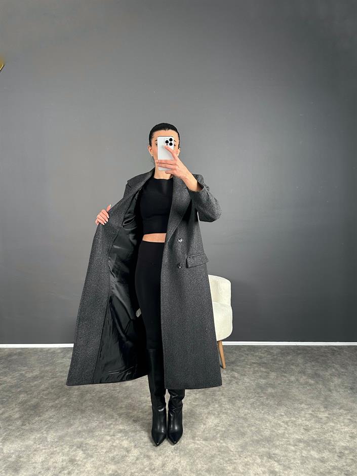 Willy Antrasit Balıksırtı Premium Uzun Astarlı Kaban