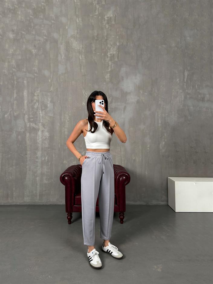 Sofya Açık Gri Oysh Muadil Modal Kumaş Balon Pantolon