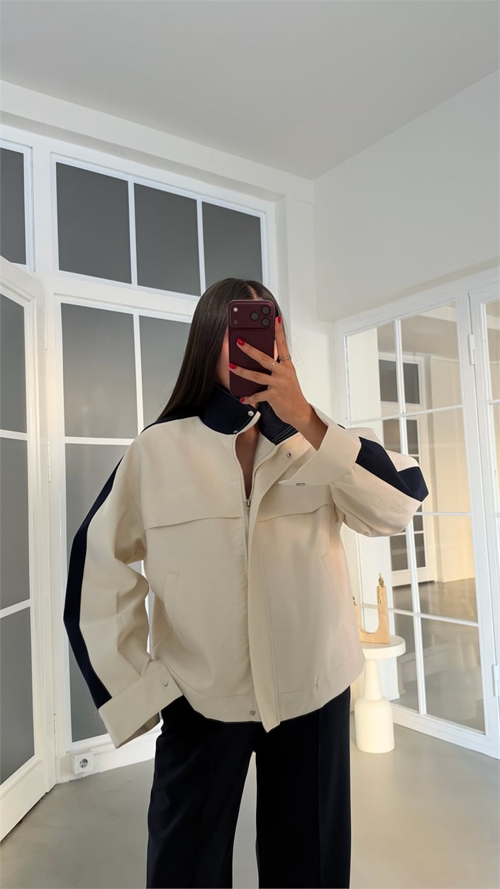 Ekru Muadil Ceket Beli Lastikli Modal Kumaş Pantolon İkili Premium Takım GAUS-02242