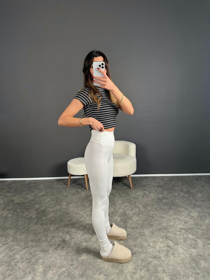 Beyaz Yüksek Bel Toparlayıcı Tayt 