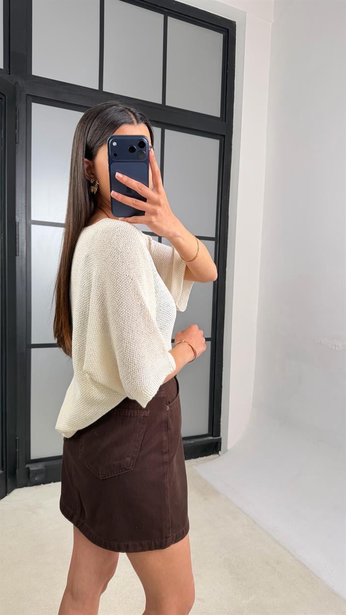 Acı Kahve Kemerli Kot Etek GAUS-01475