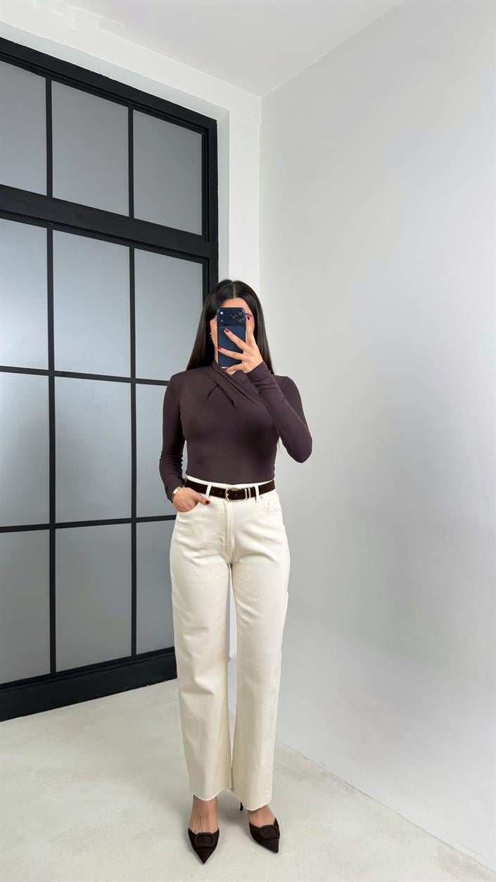 Krem Kemerli Kesik Paça Jean GAUS-00746