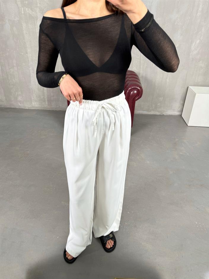 Beyaz Yüksek Bel İthal Kumaş Pantolon Gaus00271