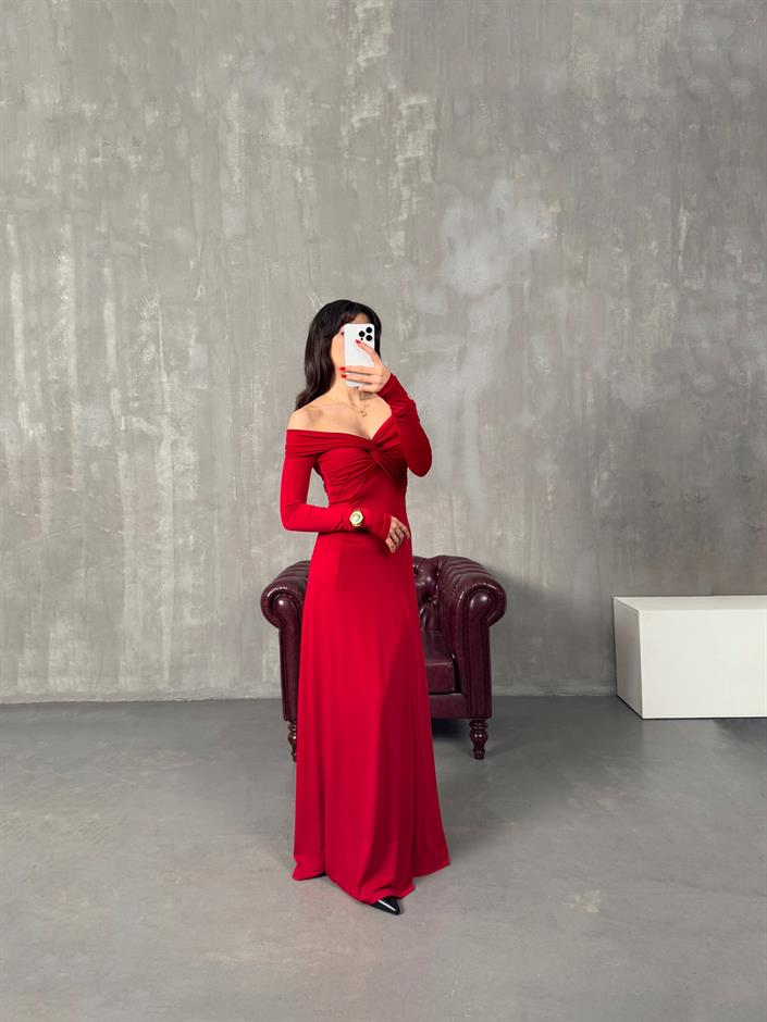 Sonia Kırmızı Madonna Yaka Pinterest Elbise
