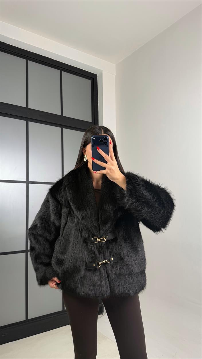 Siyah Astarlı Tokalı Premium Kürk GAUS-00867