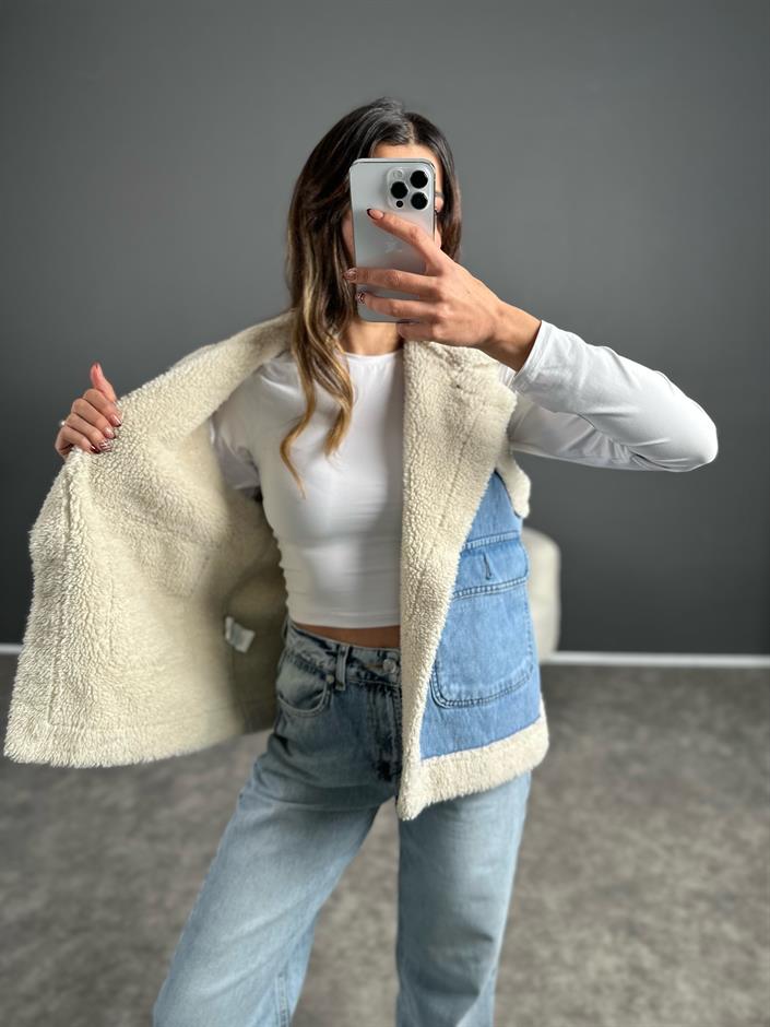 ZR Model İçi Kürklü Denim Yelek 