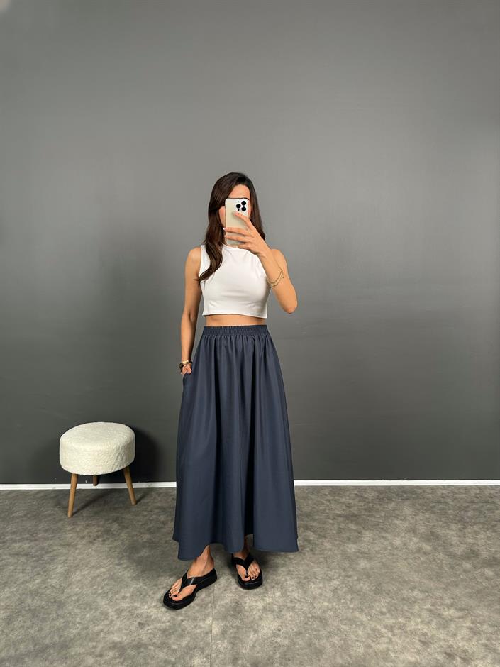 Mira Antrasit Premium Tensel Kumaş Cepli Etek