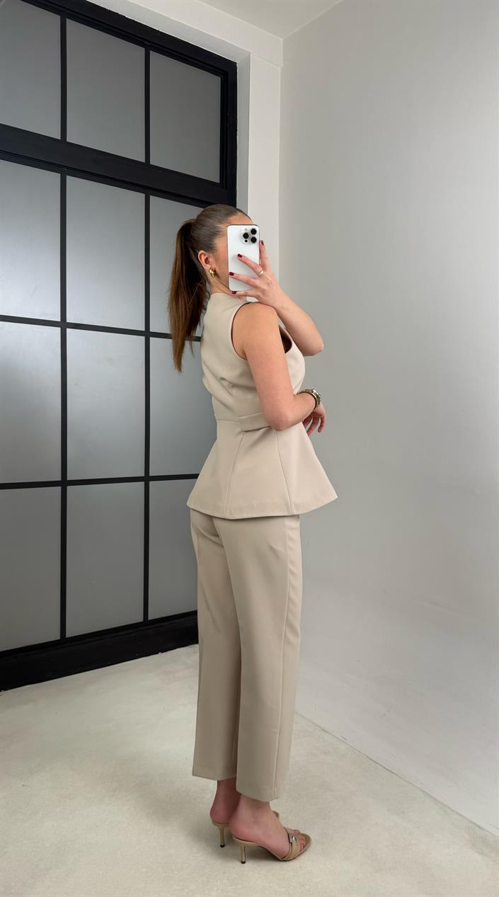 Taş Düğme Detaylı Yelek Pantolon İkili Premium Takım GAUS-00987