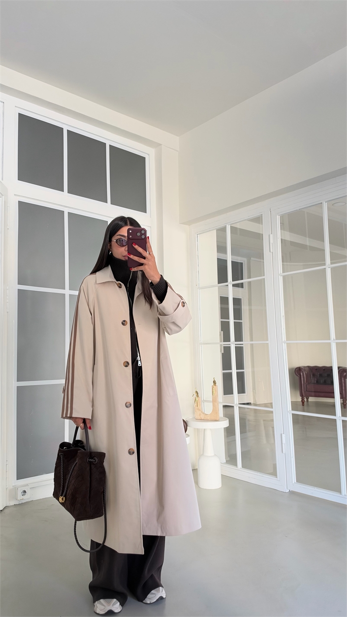 Taş Kol Şeritli Astarlı Trençkot GAUS-02245