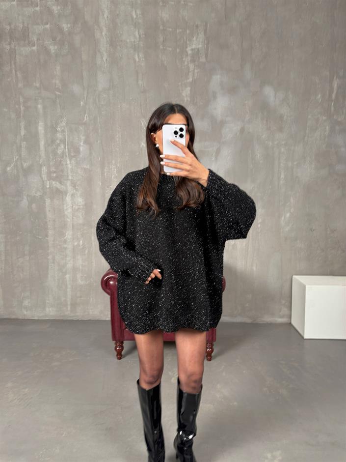 Holis Siyah Simli Oversize Kazak