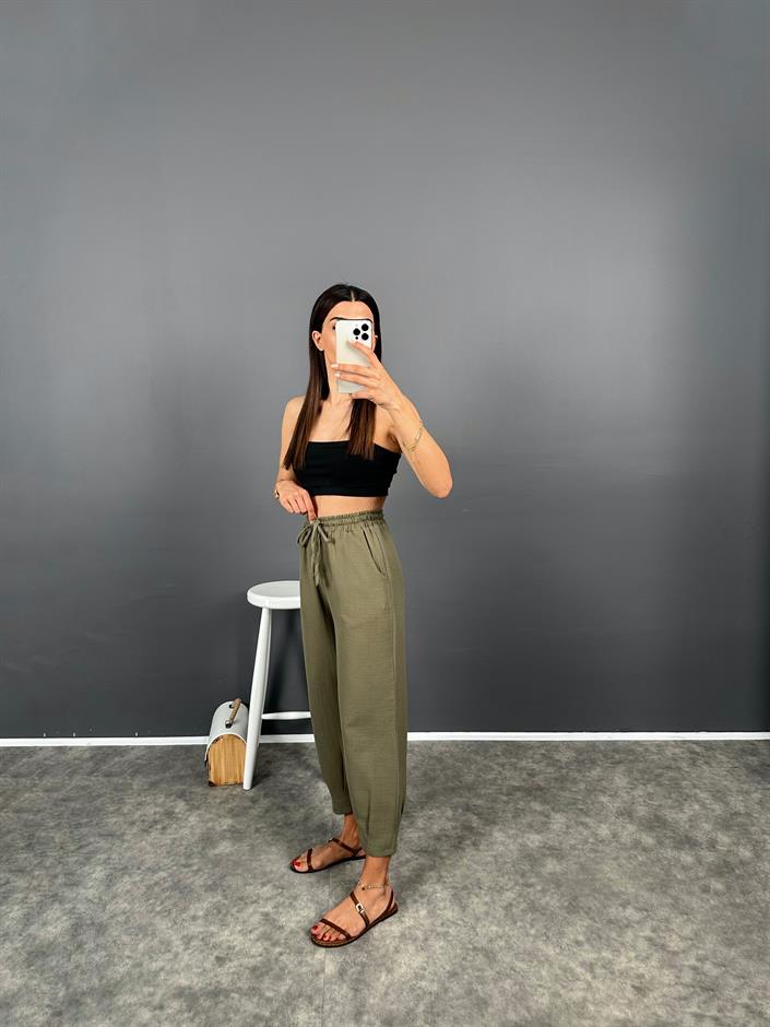 Lonsa Haki Müslin Kumaş Pantolon
