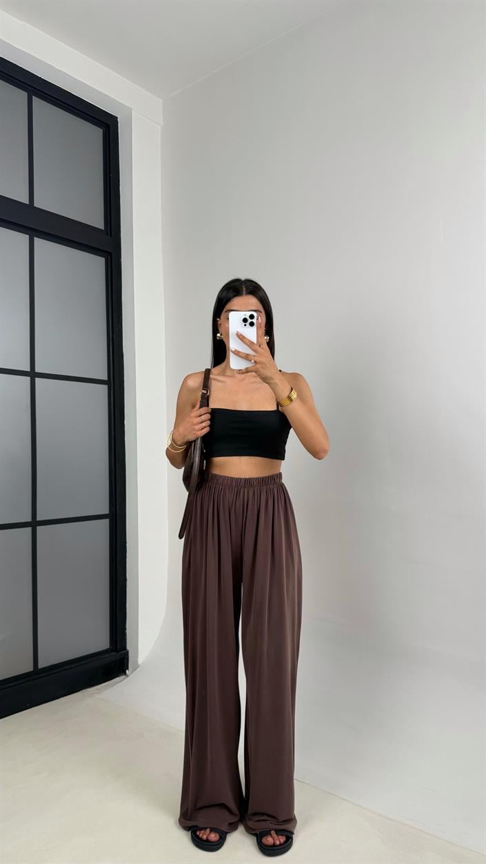 Kahve Beli Lastikli Modal Kumaş Pantolon Gaus00668