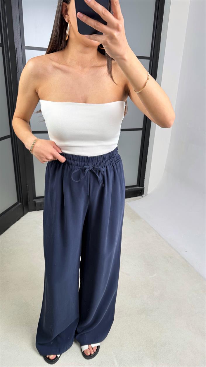 Lacivert Beli Lastikli Tencel Pantolon GAUS-01331