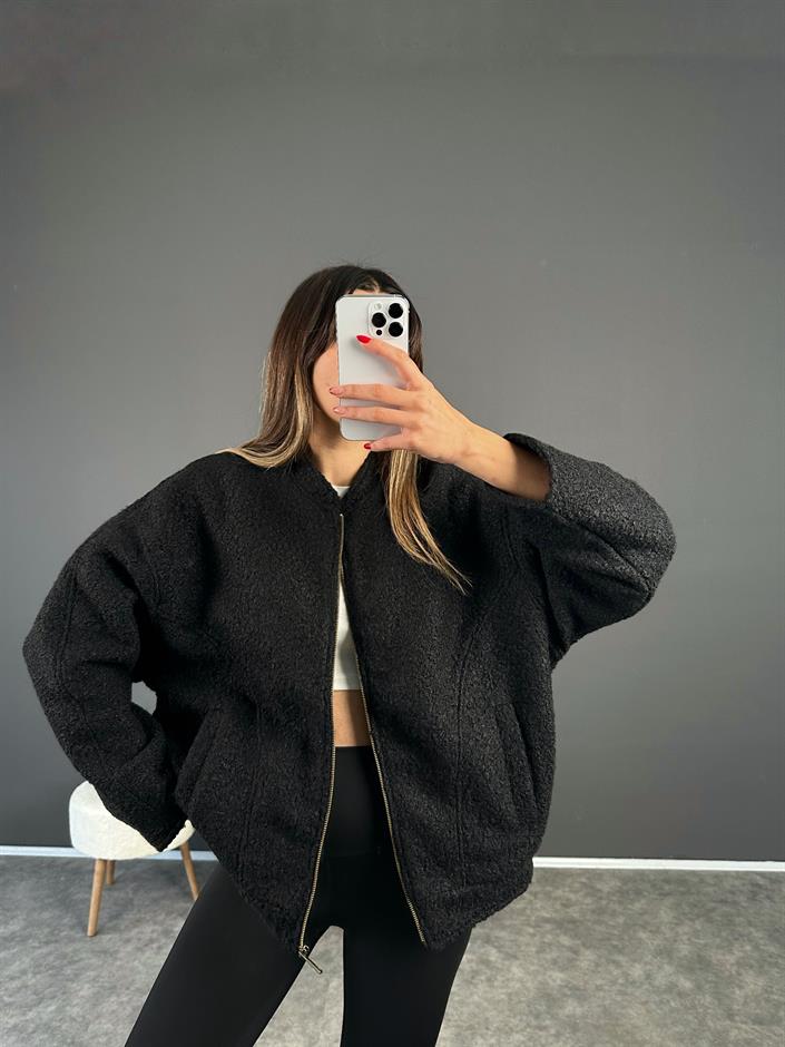 Moe Siyah Buklet Teddy Bomber Ceket 