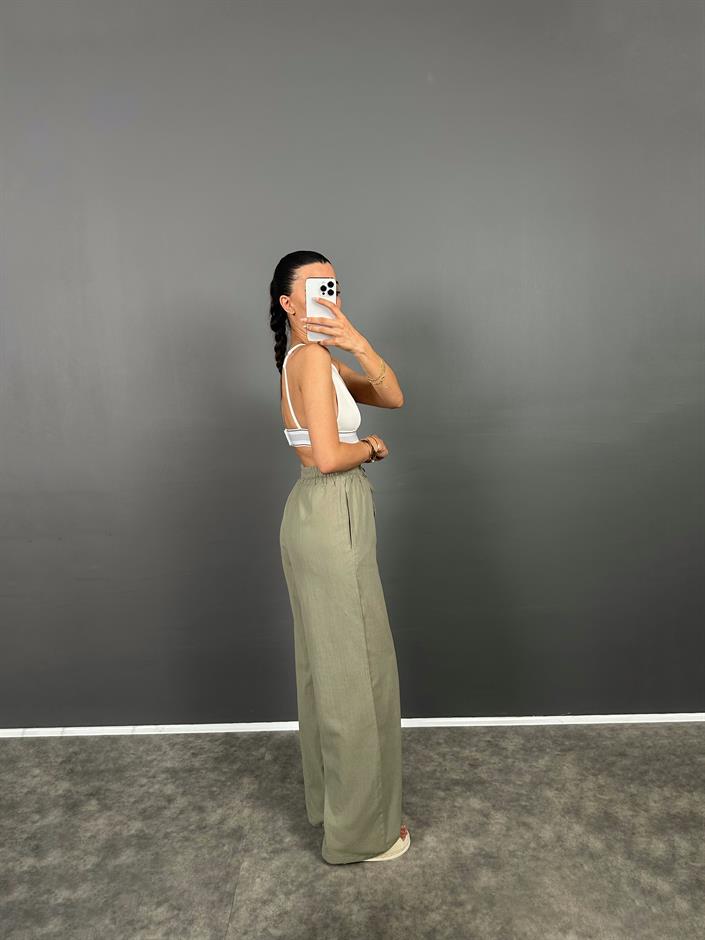 DK Haki Astarlı Keten Pantolon 